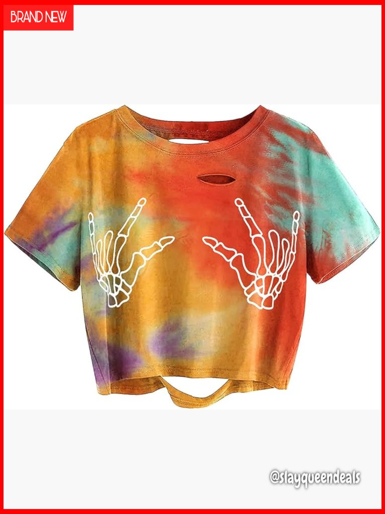 Distressed Ripped Crop T Shirt Halloween Goth Rock Punk